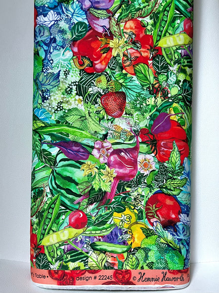 Garden, Food- Red, Green- Print Cotton Fabric- “Chef’s Table- Veggie”- 44” Wide