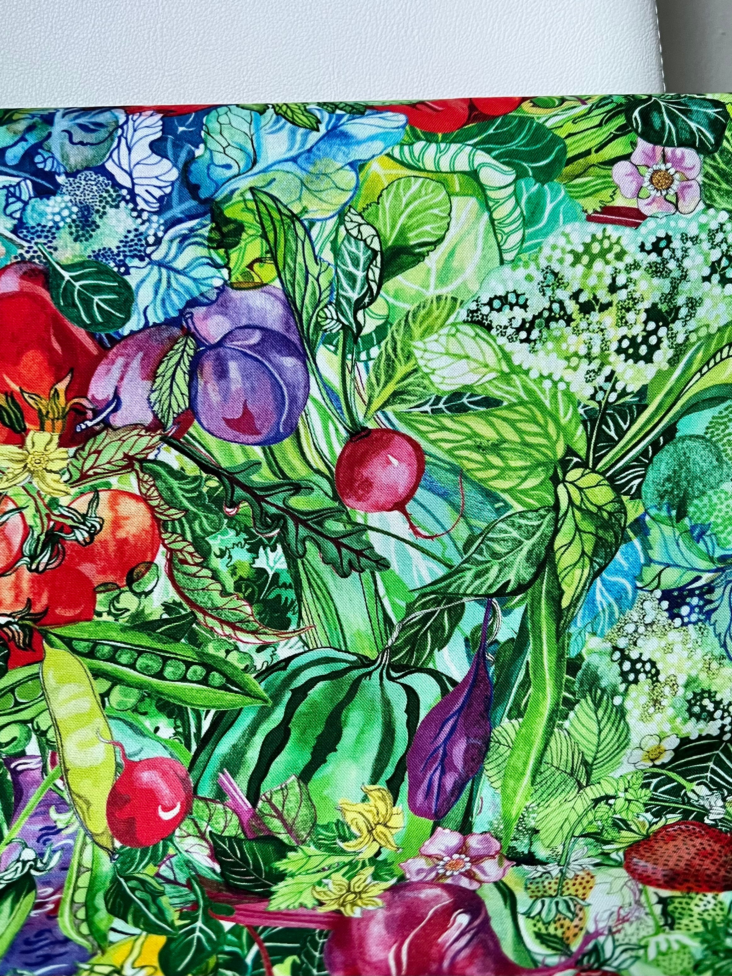 Garden, Food- Red, Green- Print Cotton Fabric- “Chef’s Table- Veggie”- 44” Wide