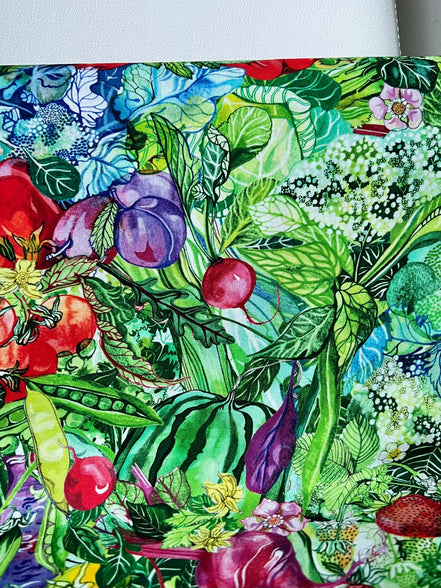 Garden, Food- Red, Green- Print Cotton Fabric- “Chef’s Table- Veggie”- 44” Wide