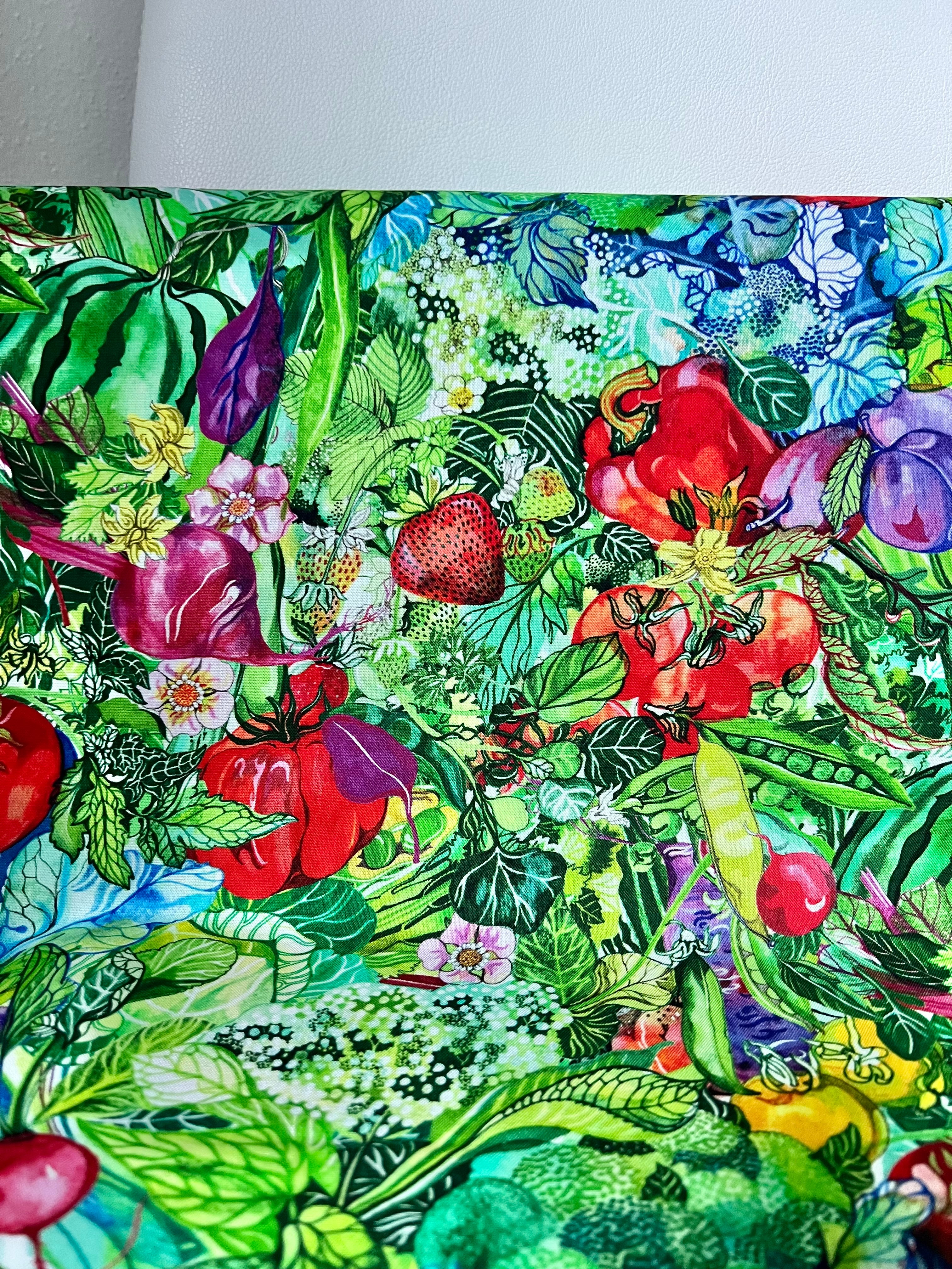 Garden, Food- Red, Green- Print Cotton Fabric- “Chef’s Table- Veggie”- 44” Wide