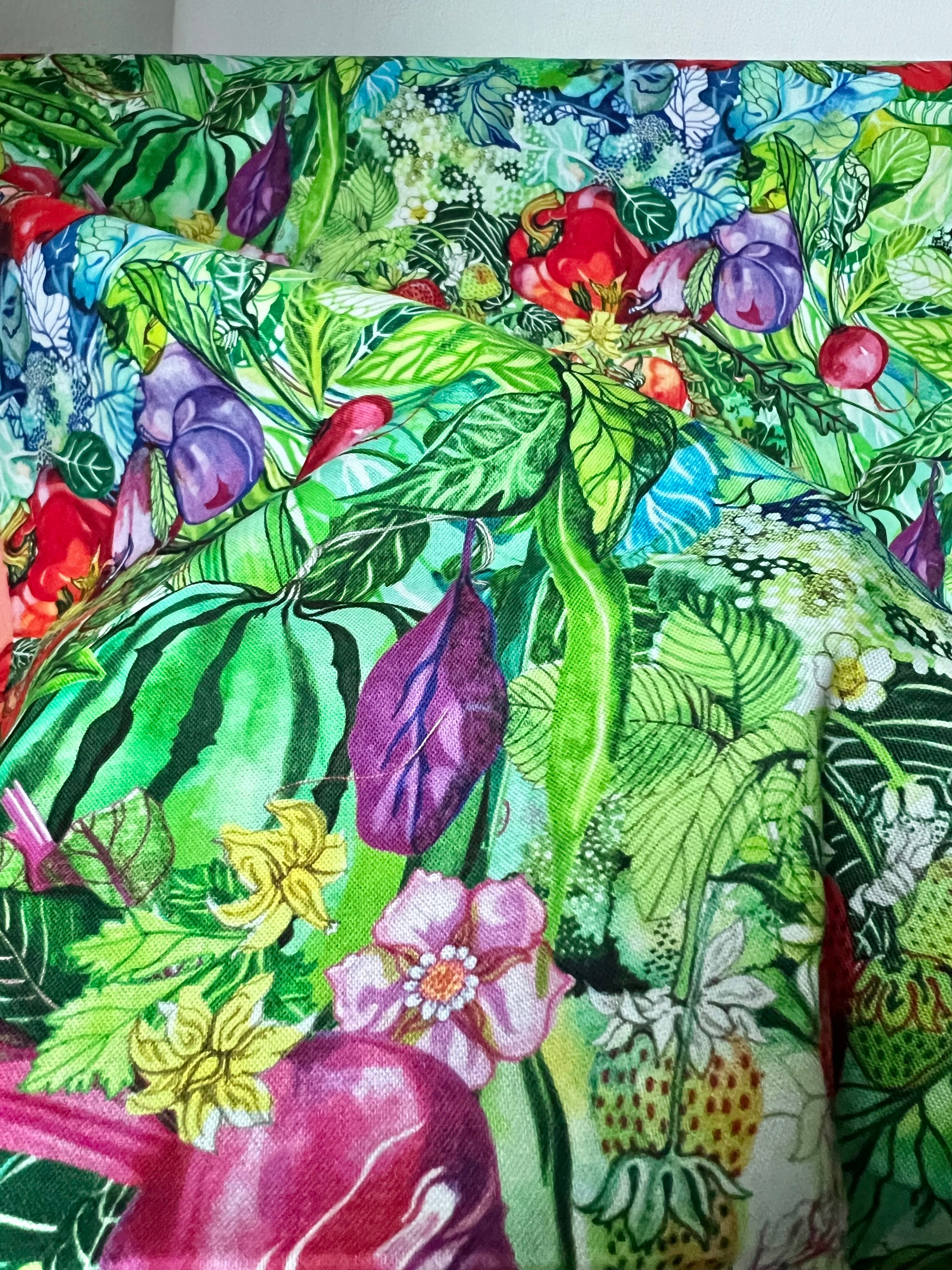 Garden, Food- Red, Green- Print Cotton Fabric- “Chef’s Table- Veggie”- 44” Wide