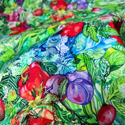 Garden, Food- Red, Green- Print Cotton Fabric- “Chef’s Table- Veggie”- 44” Wide