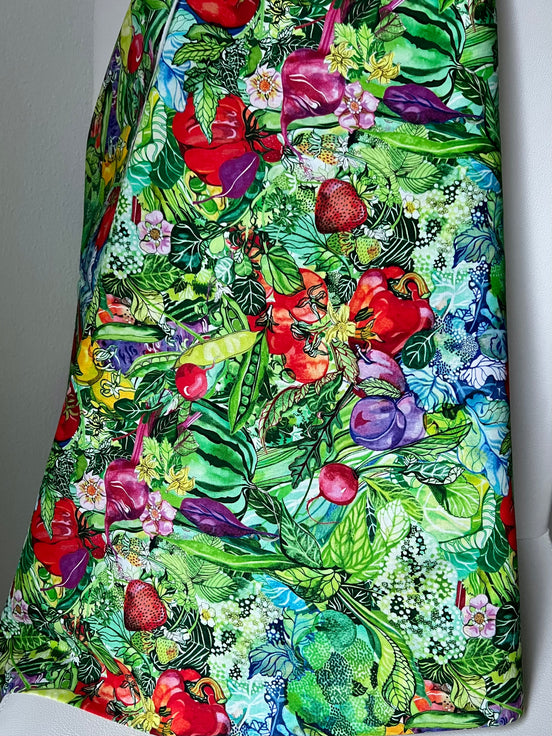 Garden, Food- Red, Green- Print Cotton Fabric- “Chef’s Table- Veggie”- 44” Wide