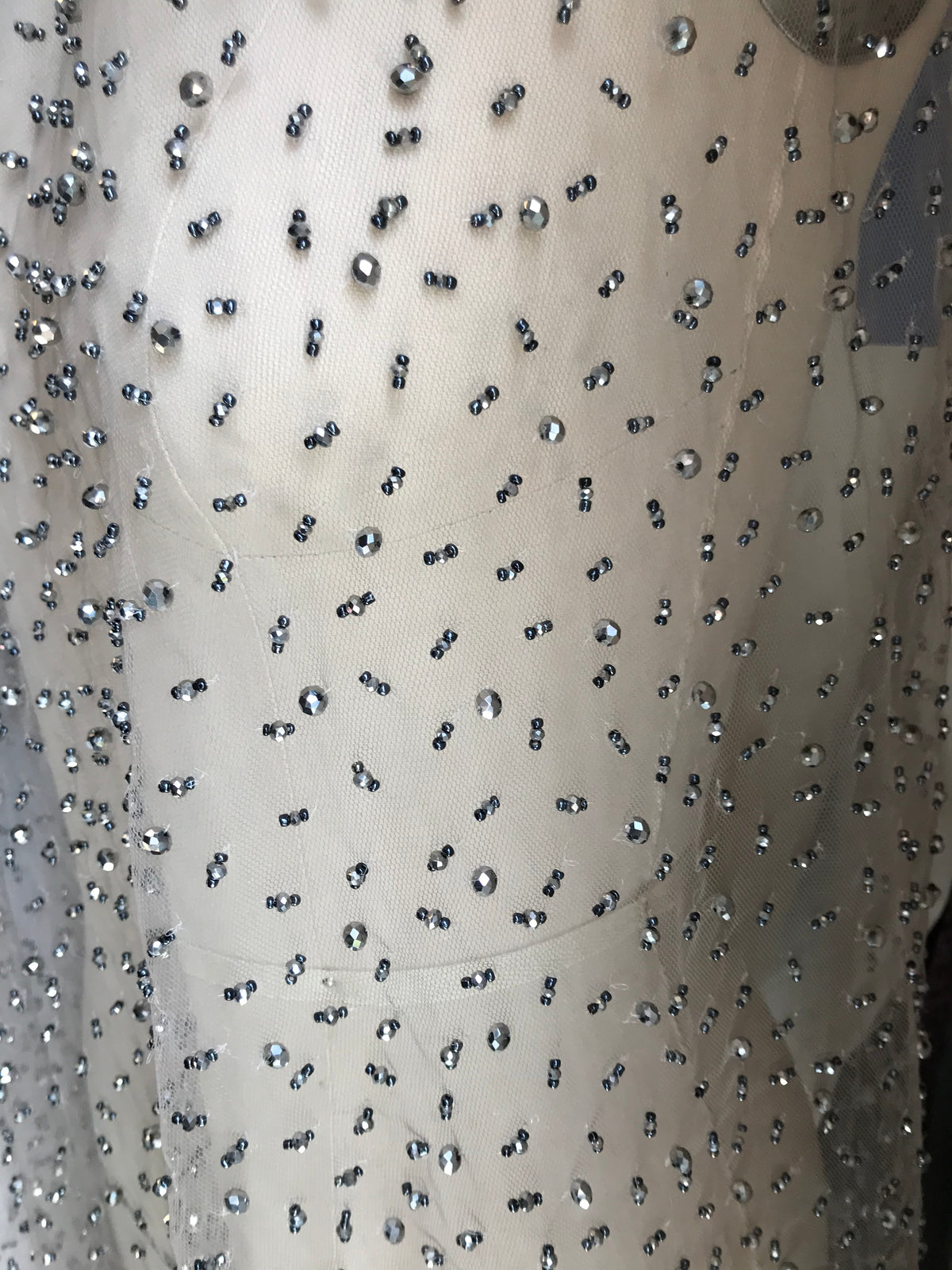 Silver Beading on Pewter Tulle- 39