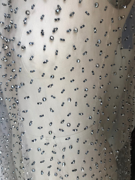 Silver Beading on Pewter Tulle- 39" (209)