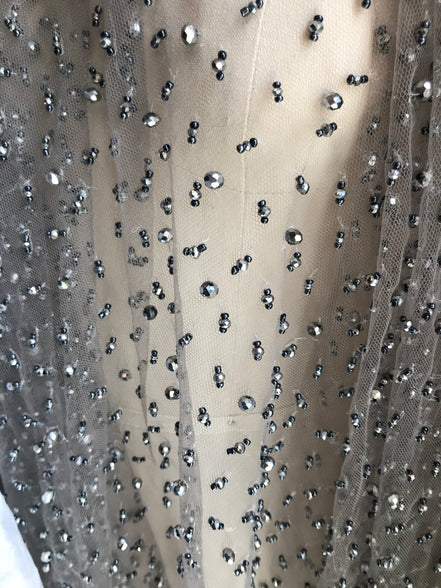 Silver Beading on Pewter Tulle- 39" (209)