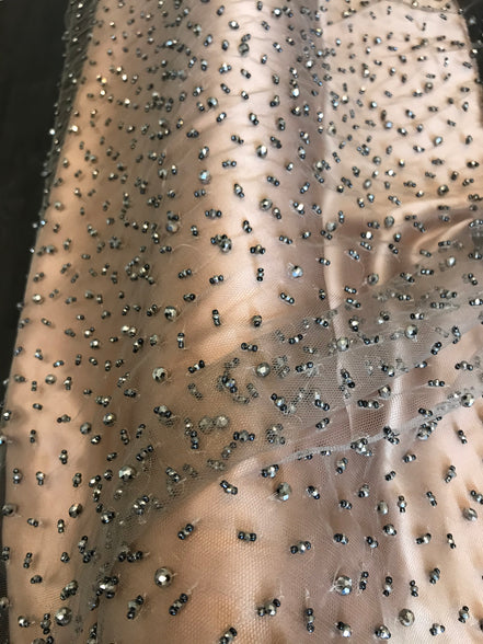 Silver Beading on Pewter Tulle- 39" (209)