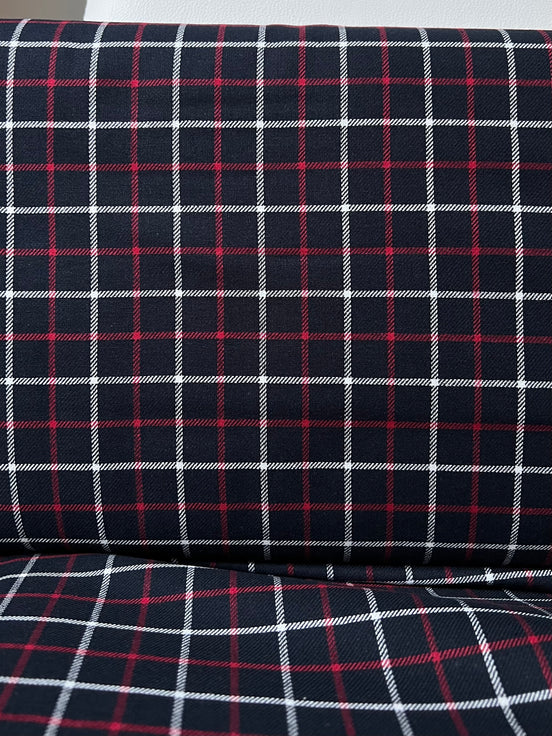 Sevenberry: Red, Very Dark Navy, White Classic Plaid Twill- Lightweight Cotton- 57” Wide- SB-13110D18-9