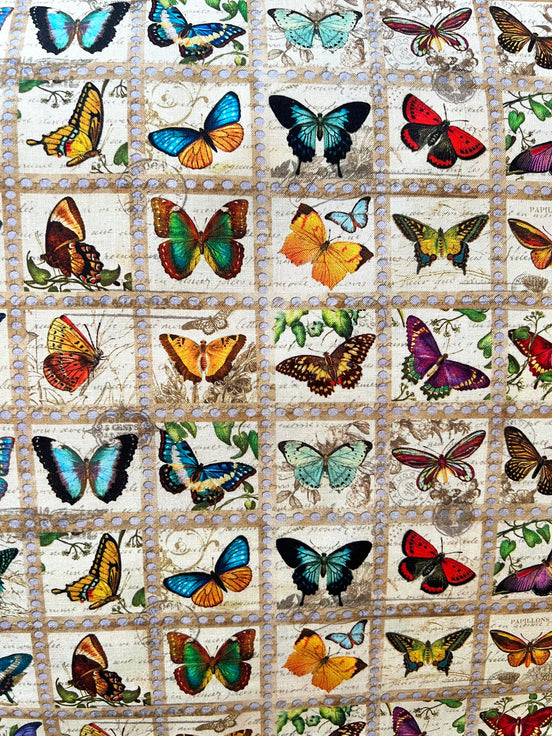 Colorful Butterflies “Vintage- Library of Rarities"- Cotton- 44” Wide- Artist Aimee Stewart
