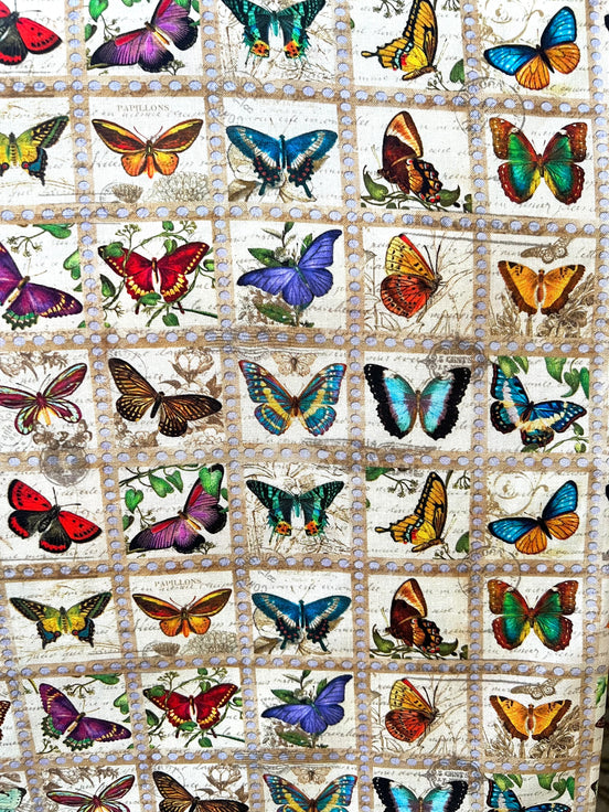 Colorful Butterflies “Vintage- Library of Rarities"- Cotton- 44” Wide- Artist Aimee Stewart