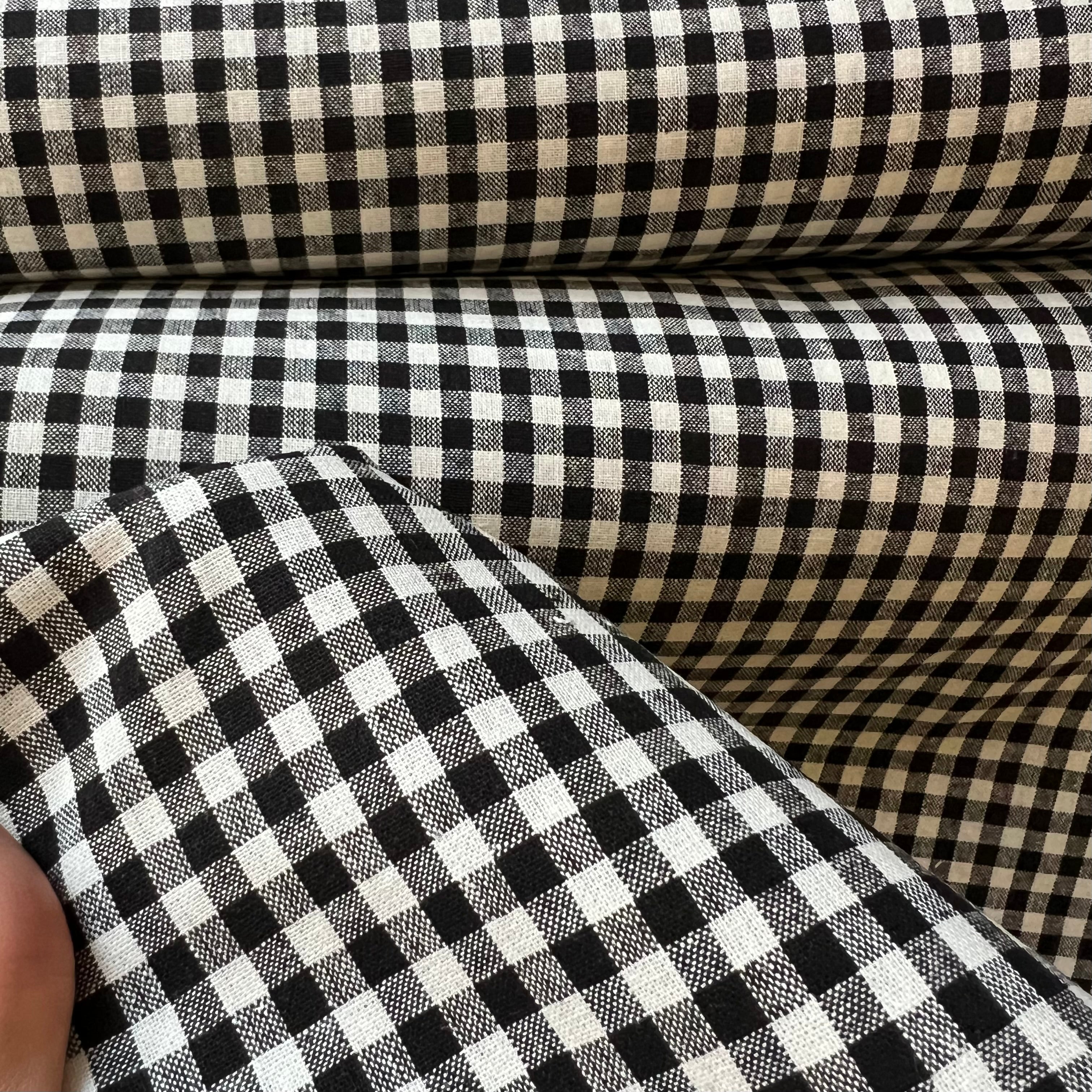 Essex Yarn Dyed Classic Wovens- Linen- Cotton Blend- Black- Gingham- 43” Wide