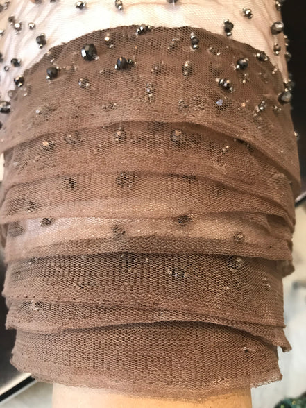 Cocoa/ Cafe au lait/ Light Brown Beaded Tulle- 39" (211)
