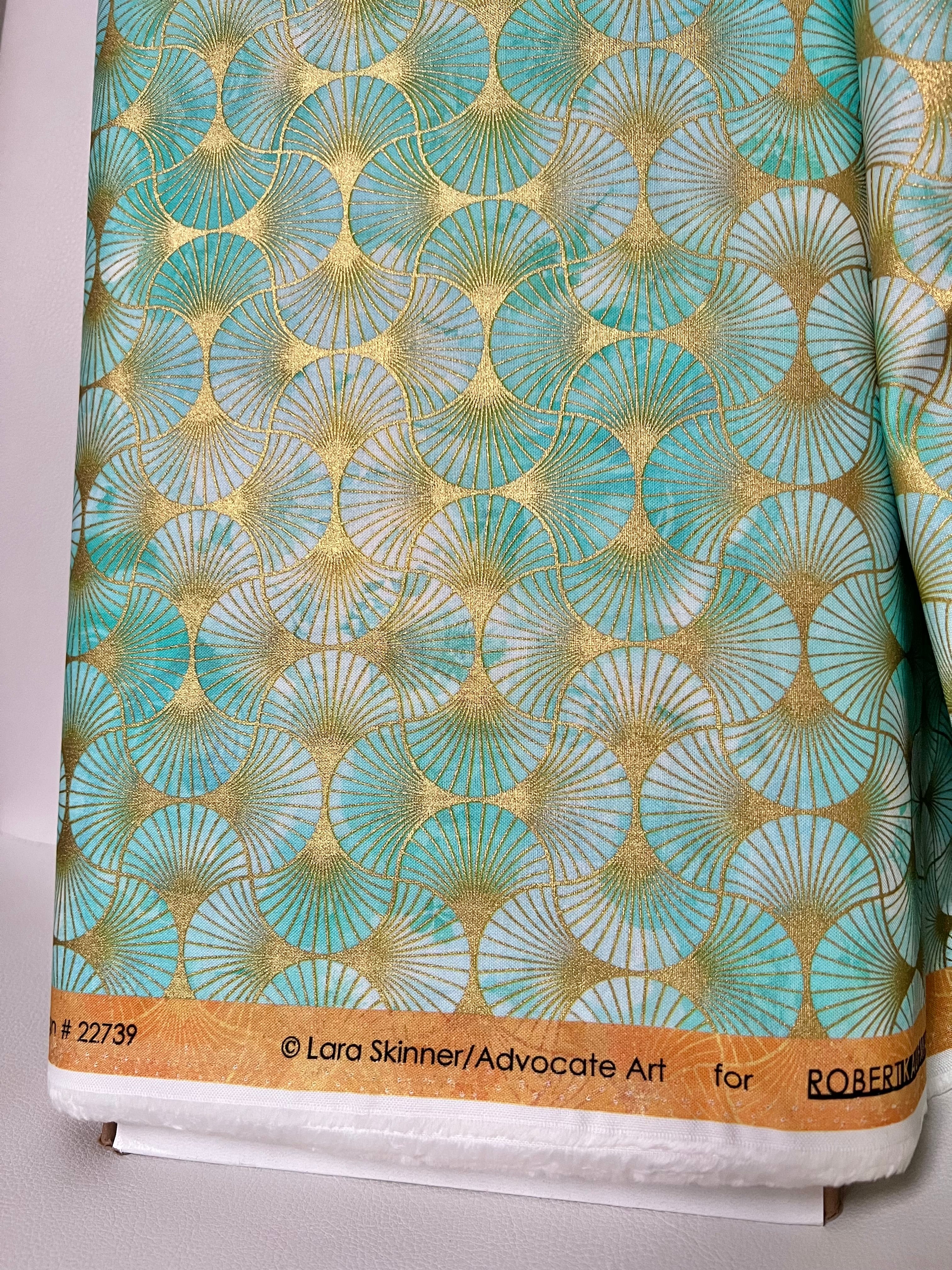 Aqua from Golden Vibes- 100% Cotton- 44” Wide- Gold Metallic