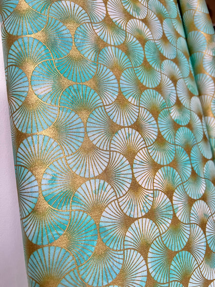 Aqua from Golden Vibes- 100% Cotton- 44” Wide- Gold Metallic