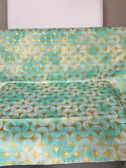 Aqua from Golden Vibes- 100% Cotton- 44” Wide- Gold Metallic