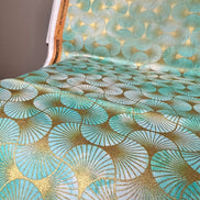 Aqua from Golden Vibes- 100% Cotton- 44” Wide- Gold Metallic