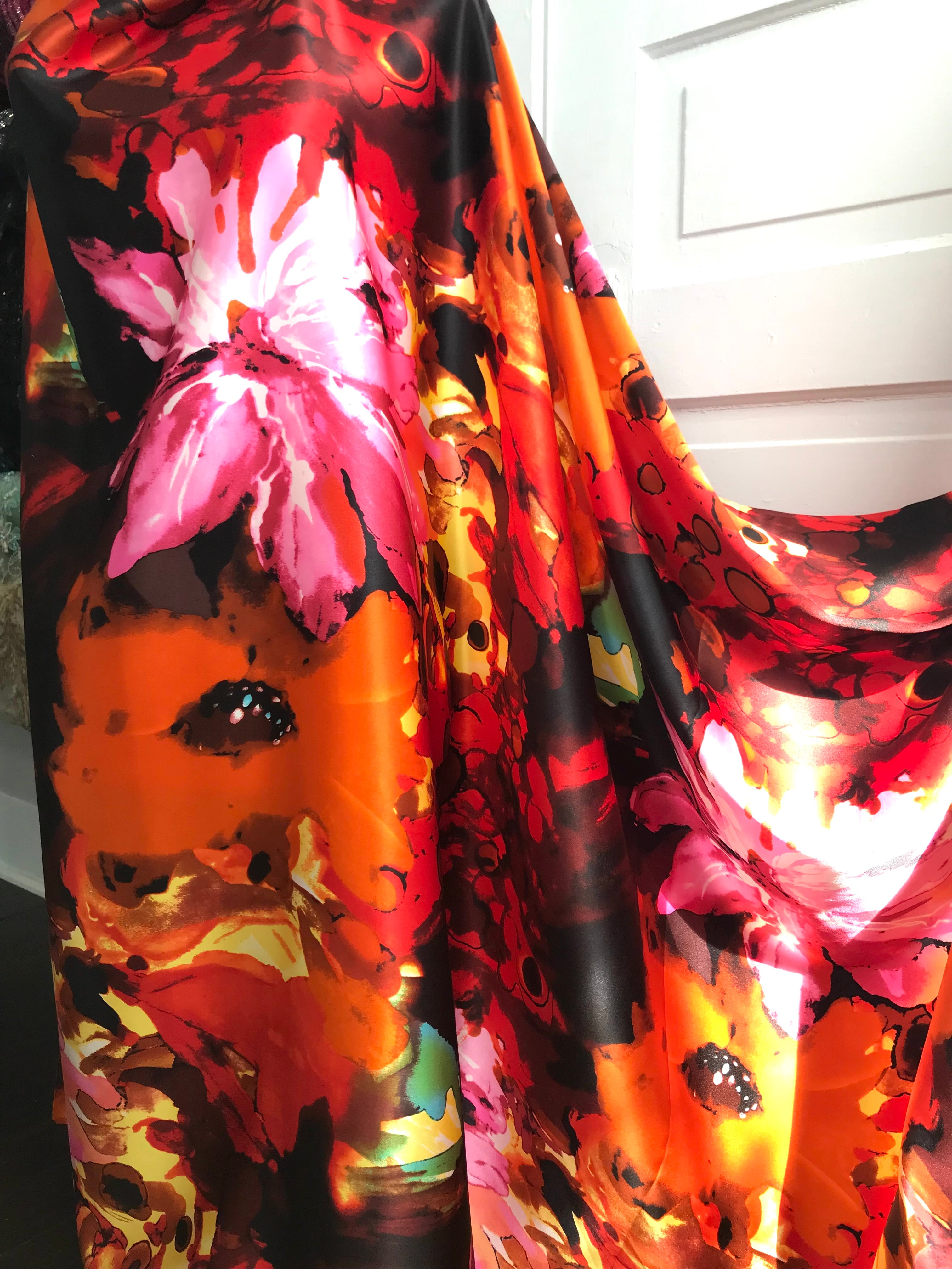 343 Red Floral Fusion Silk Charmeuse- 45