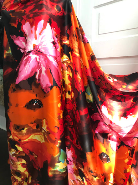 343 Red Floral Fusion Silk Charmeuse- 45"
