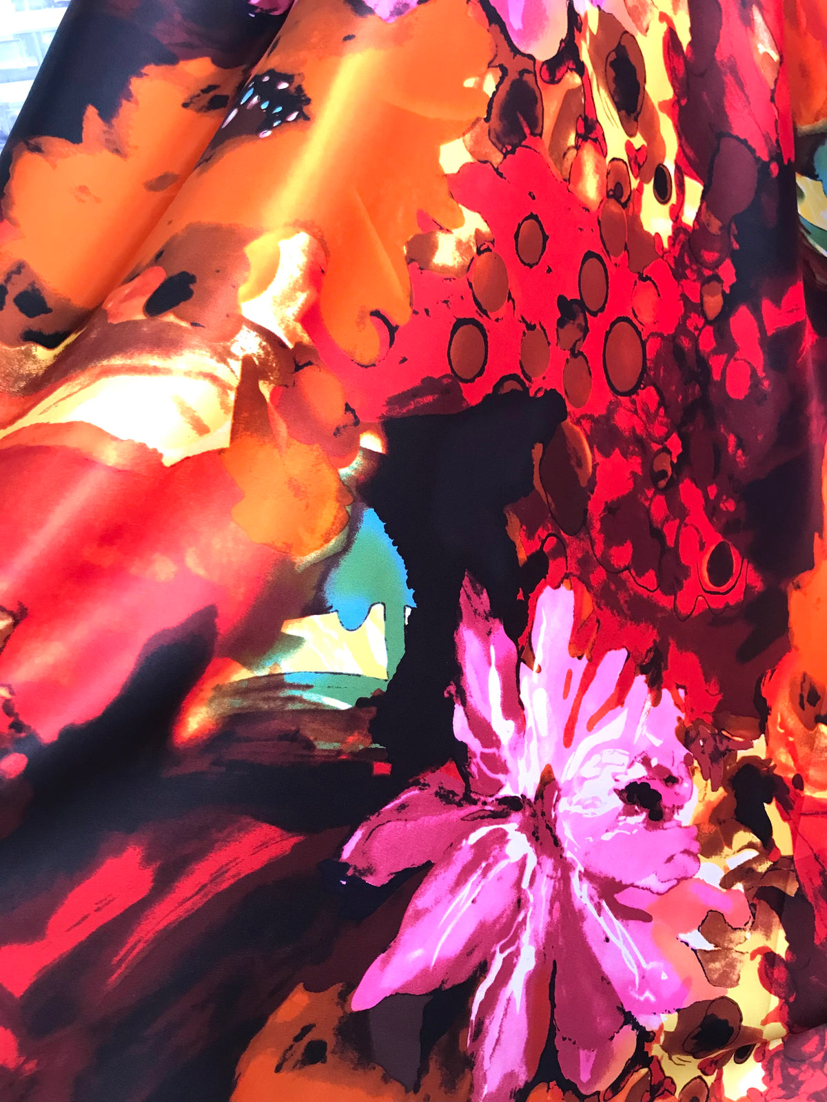 343 Red Floral Fusion Silk Charmeuse- 45