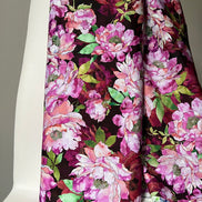 Magenta, Coral, Green on Dark Burgundy, Large Florals- 44” Wide Cotton Fabric- “Plum