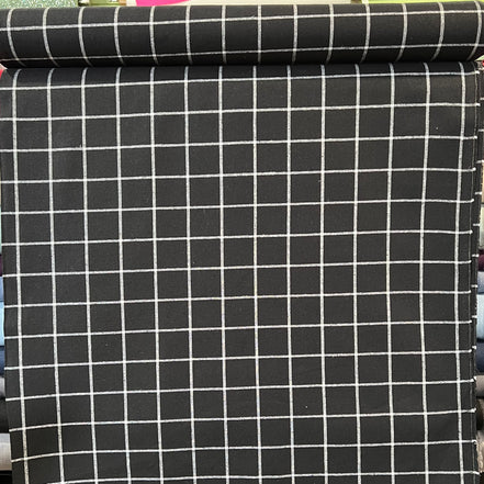 Essex Yarn Dyed Classic Wovens- Linen- Cotton Blend- Black- Windowpane Check- 43"