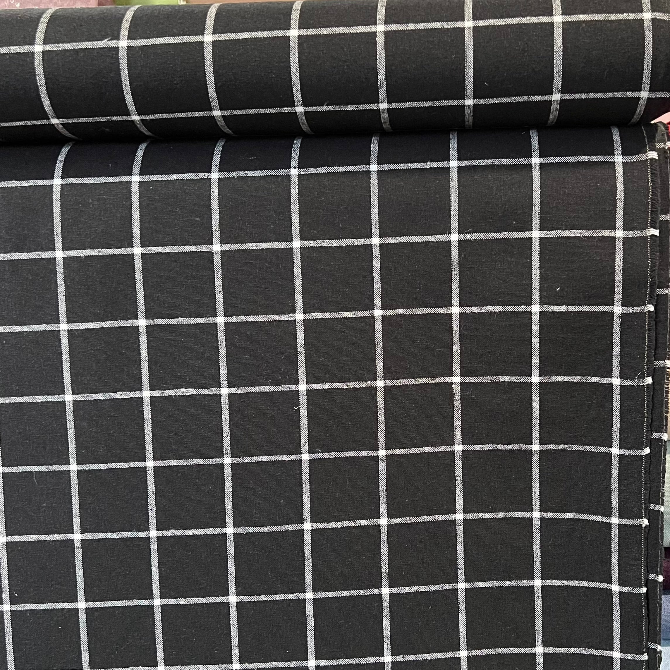 Essex Yarn Dyed Classic Wovens- Linen- Cotton Blend- Black- Windowpane Check- 43
