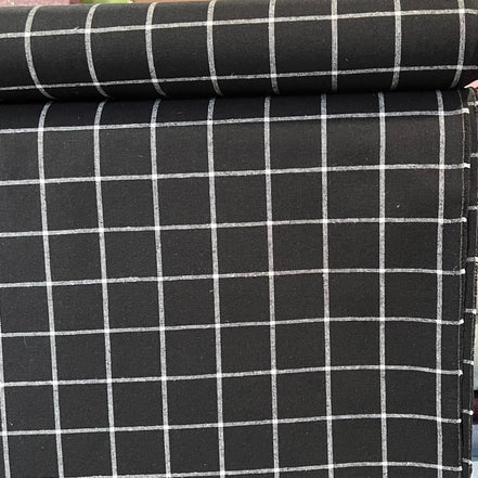 Essex Yarn Dyed Classic Wovens- Linen- Cotton Blend- Black- Windowpane Check- 43"