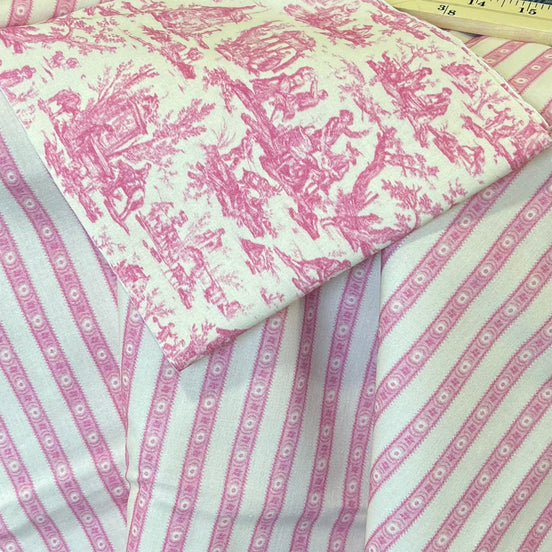 Half Yard- Sajou Pink and White Stripes- Cotton Fabric- 59" Wide