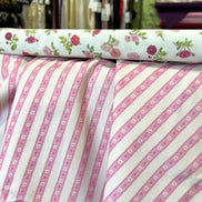 Half Yard- Sajou Pink and White Stripes- Cotton Fabric- 59