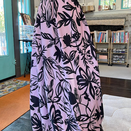 Atelier Jupe- Charcoal Flowers on Lilac Viscose Fabric- 57” Wide