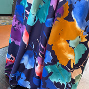 Atelier Jupe- Colorful Flowers on Dark Blue Viscose Fabric- 57” Wide