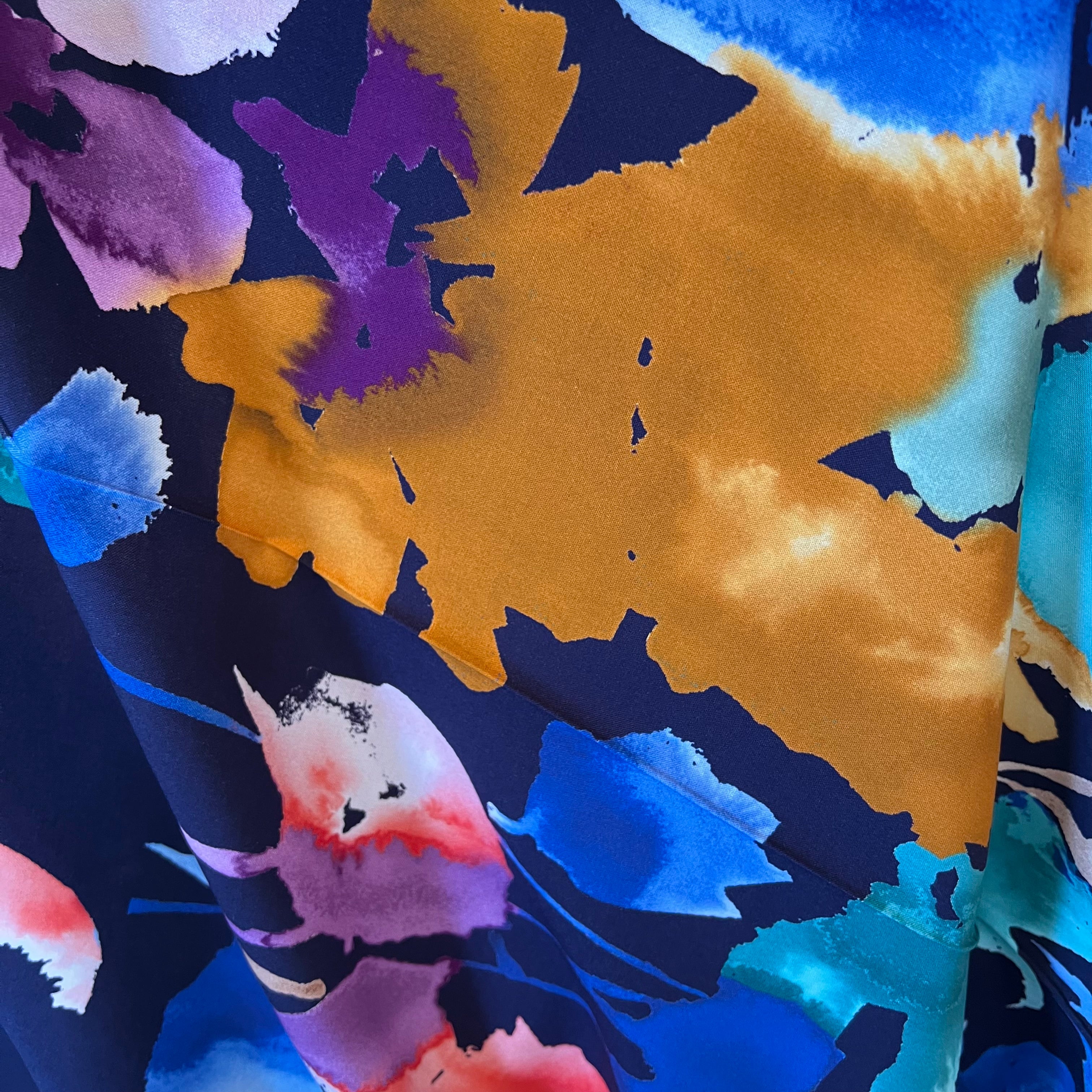 Atelier Jupe- Colorful Flowers on Dark Blue Viscose Fabric- 57” Wide
