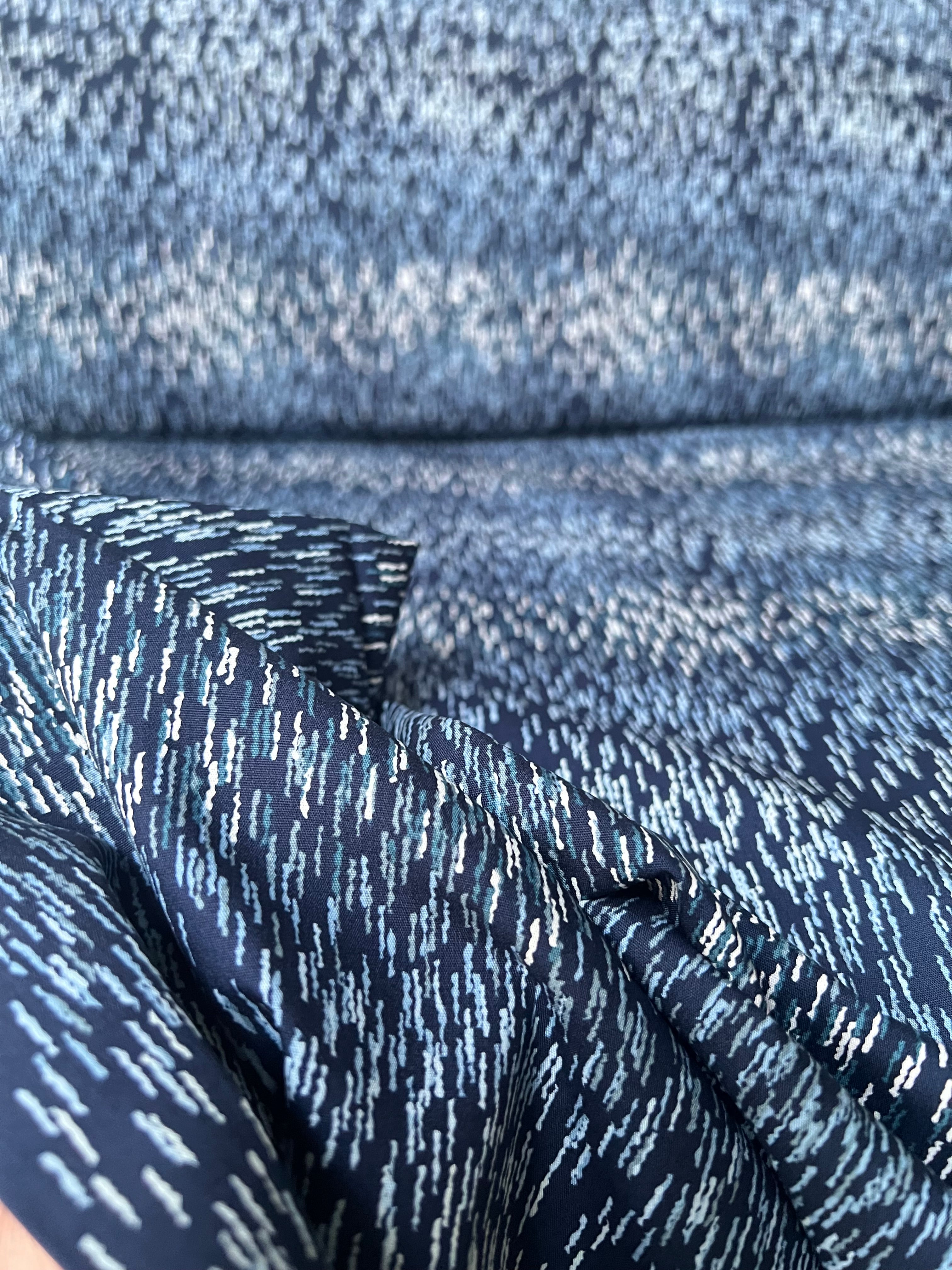 Navy Blue Print Cotton Fabric - “Linear Storm Kurai