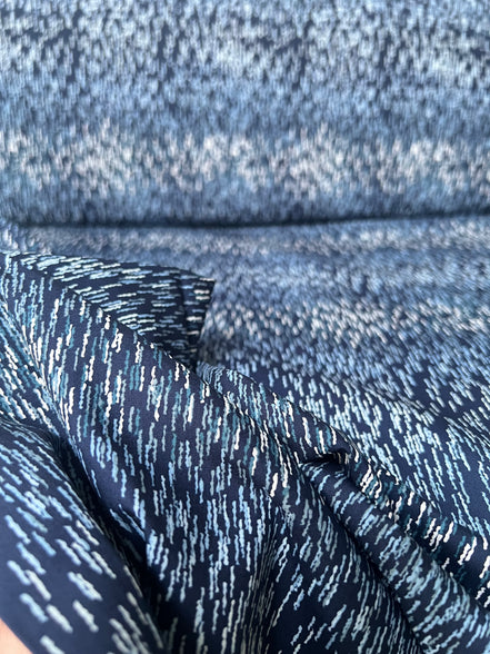 Navy Blue Print Cotton Fabric - “Linear Storm Kurai"- Art Gallery- AGF