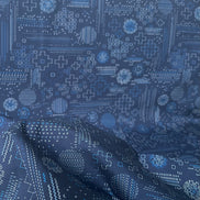 Navy Blue Sashiko Print Cotton Fabric - “Sashiko Craft Kurai
