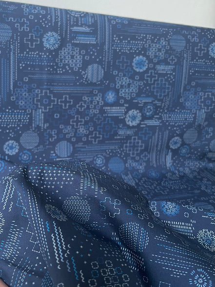 Navy Blue Sashiko Print Cotton Fabric - “Sashiko Craft Kurai"- Art Gallery- AGF