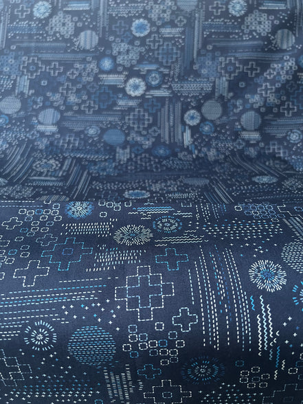 Navy Blue Sashiko Print Cotton Fabric - “Sashiko Craft Kurai"- Art Gallery- AGF