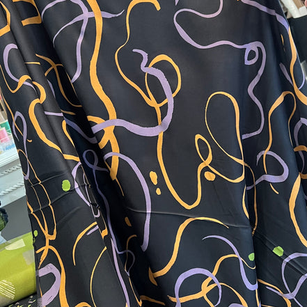 Misty- Purple, Orange and Green on Black- Viscose Rayon Twill- Atelier Brunette France