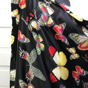 Big Colorful Butterflies on Black Silk Charmeuse- 45” Wide (344)