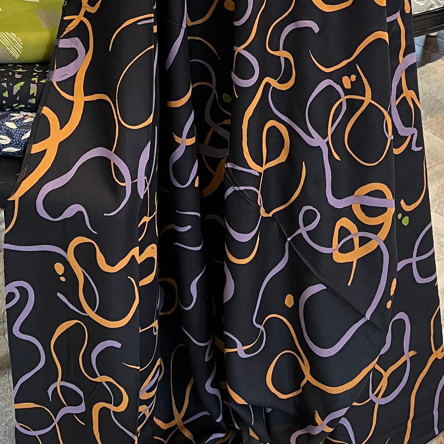 Misty- Purple, Orange and Green on Black- Viscose Rayon Twill- Atelier Brunette France