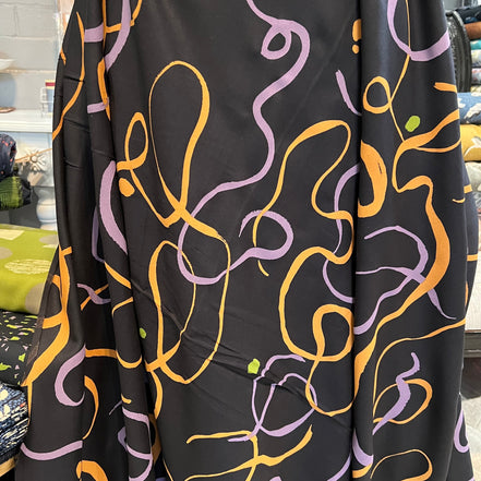 Misty- Purple, Orange and Green on Black- Viscose Rayon Twill- Atelier Brunette France