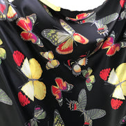 Big Colorful Butterflies on Black Silk Charmeuse- 45” Wide (344)