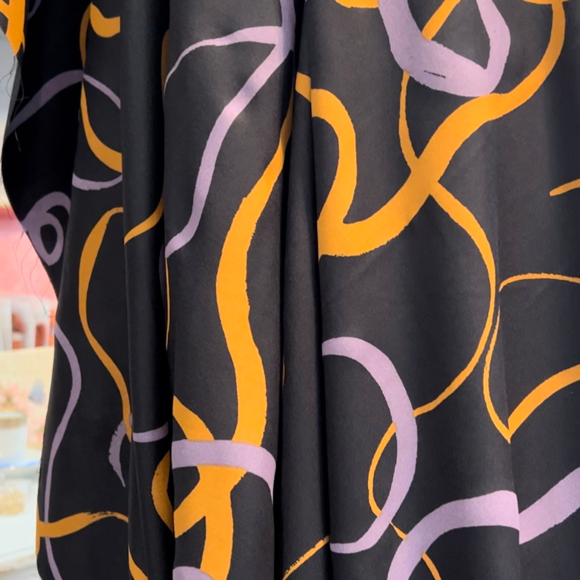 Misty- Purple, Orange and Green on Black- Viscose Rayon Twill- Atelier Brunette France