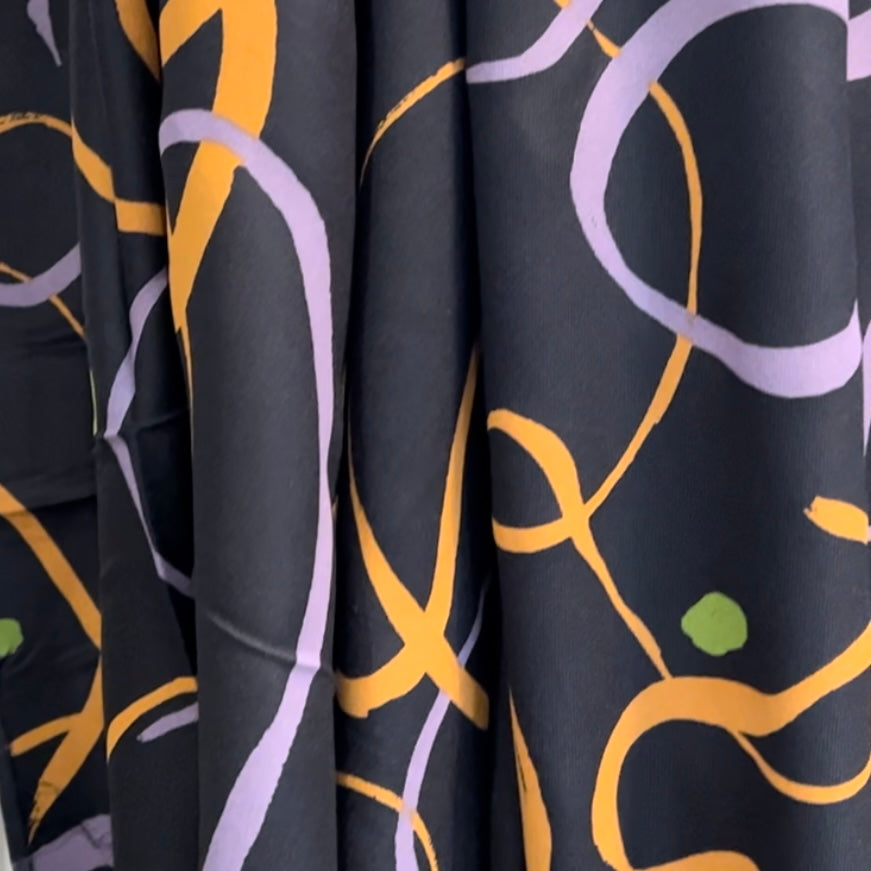 Misty- Purple, Orange and Green on Black- Viscose Rayon Twill- Atelier Brunette France