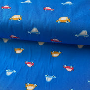 Colorful Cars Print Cotton Fabric- “Thrill Ride Night