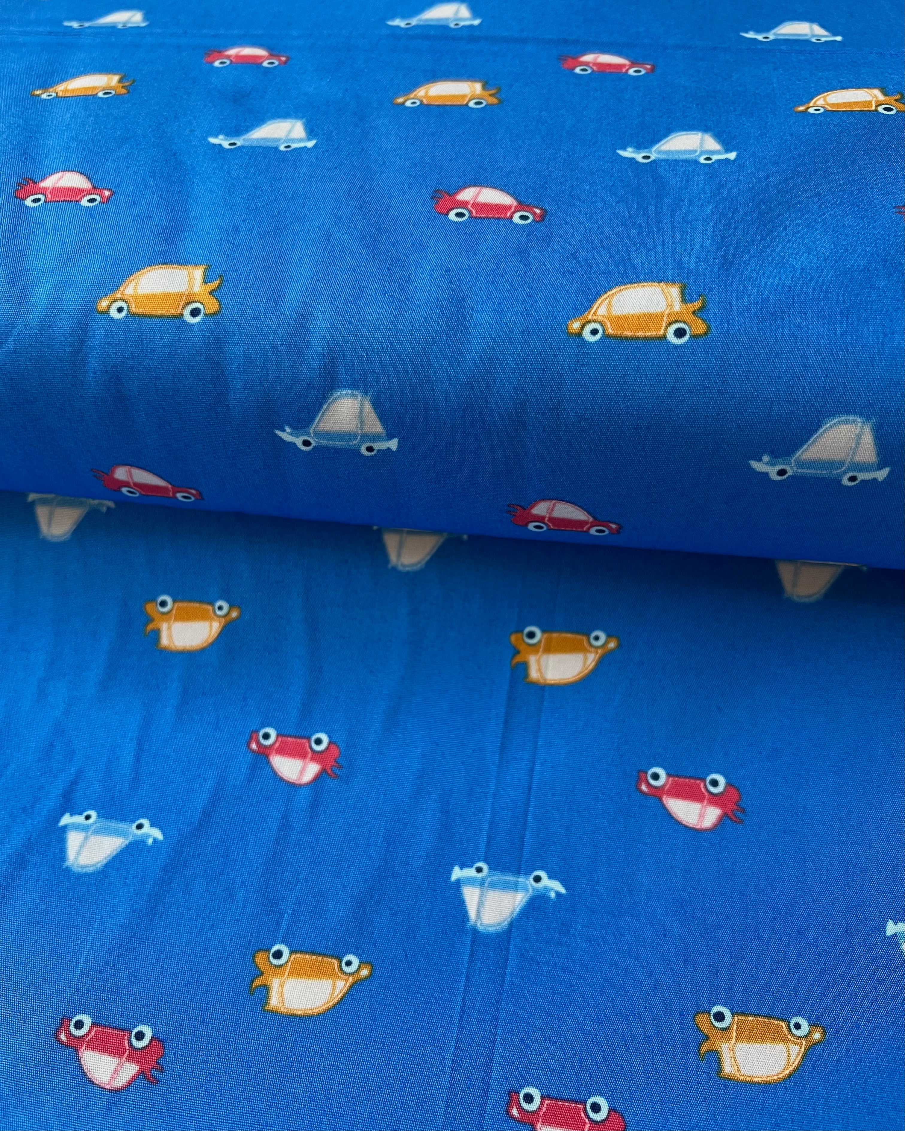 Colorful Cars Print Cotton Fabric- “Thrill Ride Night