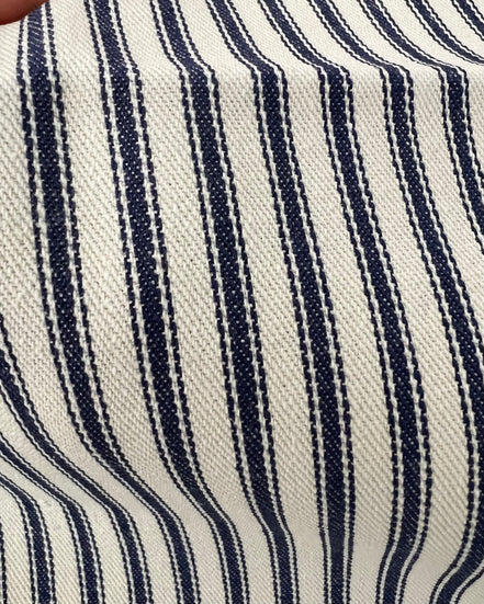 Woven Cotton Ticking Stripe- Navy and Off White- 44” Wide