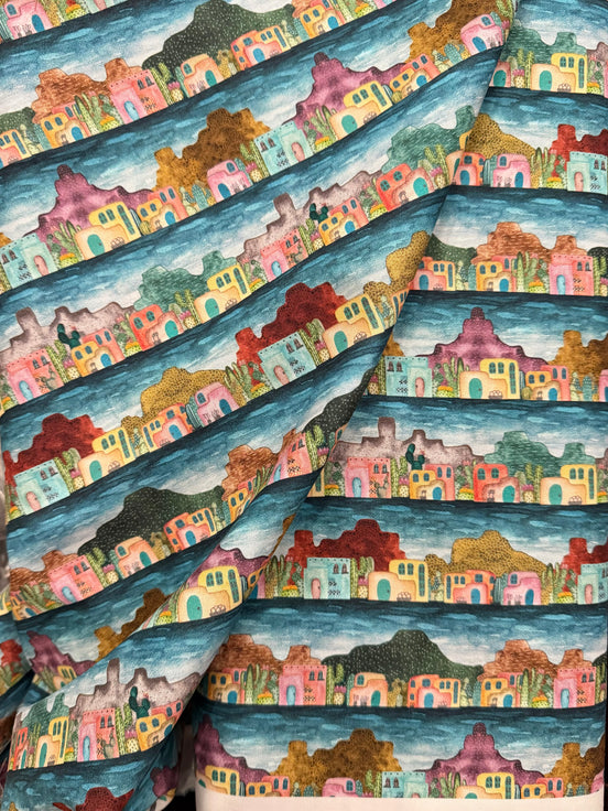 Colorful Adobe Houses- Magical Desert- 100% Cotton Fabric- 44” Wide