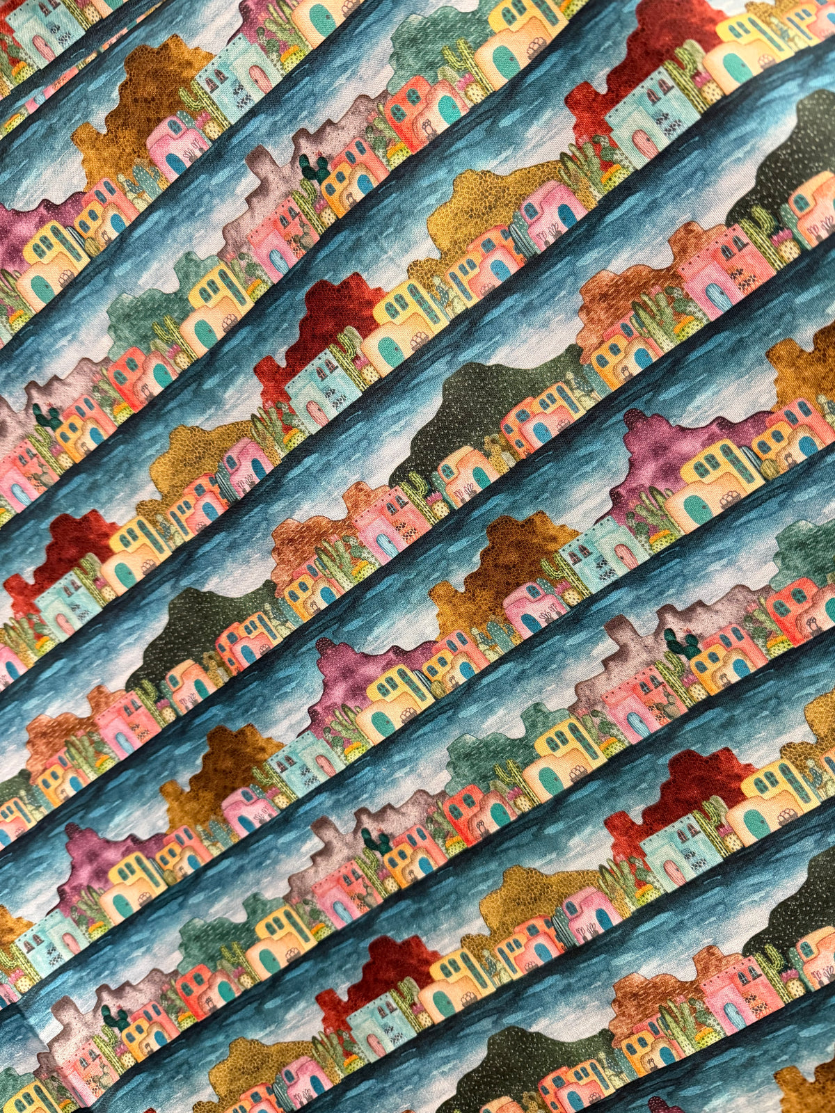 Colorful Adobe Houses- Magical Desert- 100% Cotton Fabric- 44” Wide