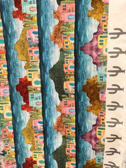Colorful Adobe Houses- Magical Desert- 100% Cotton Fabric- 44” Wide